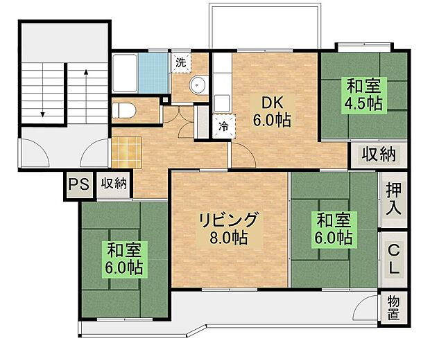 船橋グリーンハイツ(3LDK) 5階の間取り