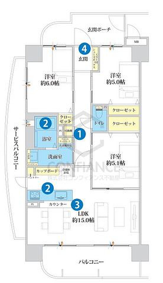 メロディーハイム北大阪(3LDK) 6階の間取り