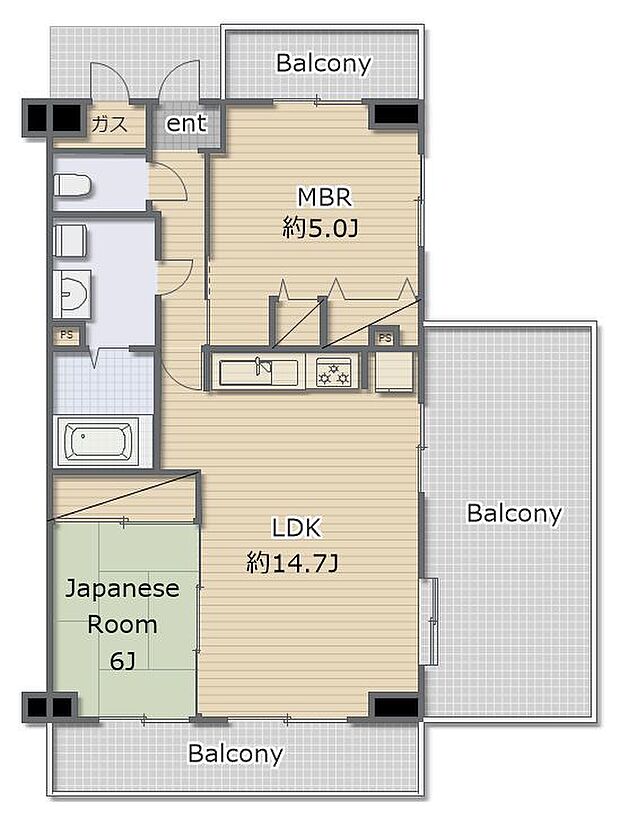 ライオンズマンション袖ケ浦(2LDK) 1階/511号室の間取り