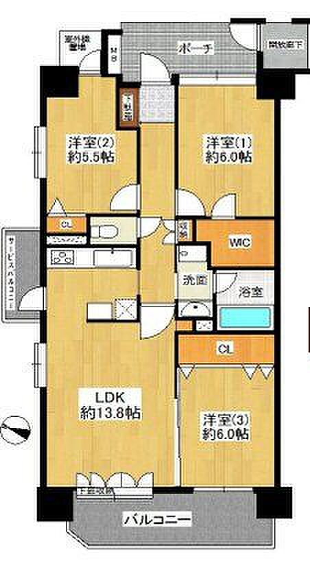 7階角部屋につき全居室十分な採光が得られる心地の良い室内空間です。玄関部は防犯面・独立性に優れたポーチ付き