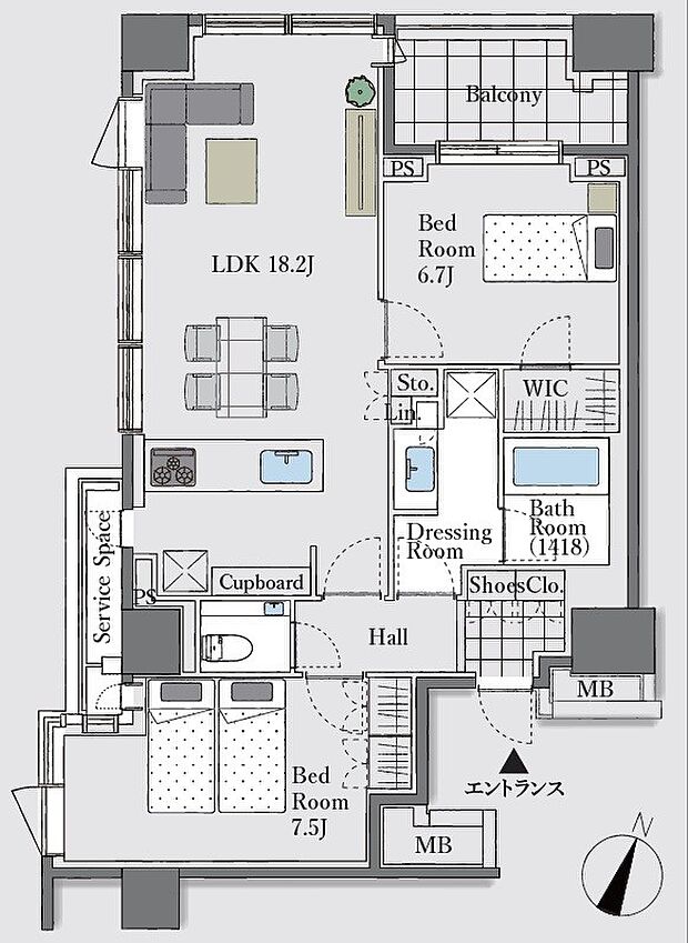 北西・南西の角住戸。2022年9月築・免震マンション。