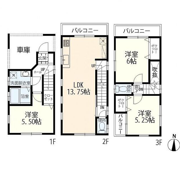 4人家族まではゆったりとお住まいになれる3LDK車庫付き物件です