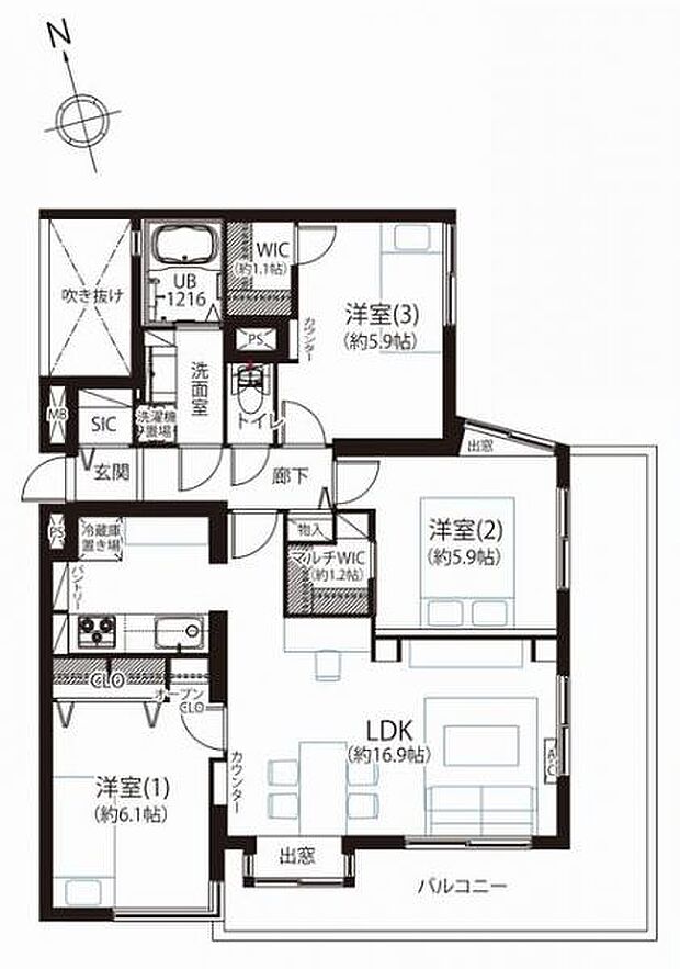 間取図　（3ＬＤＫ＋バルコニー）