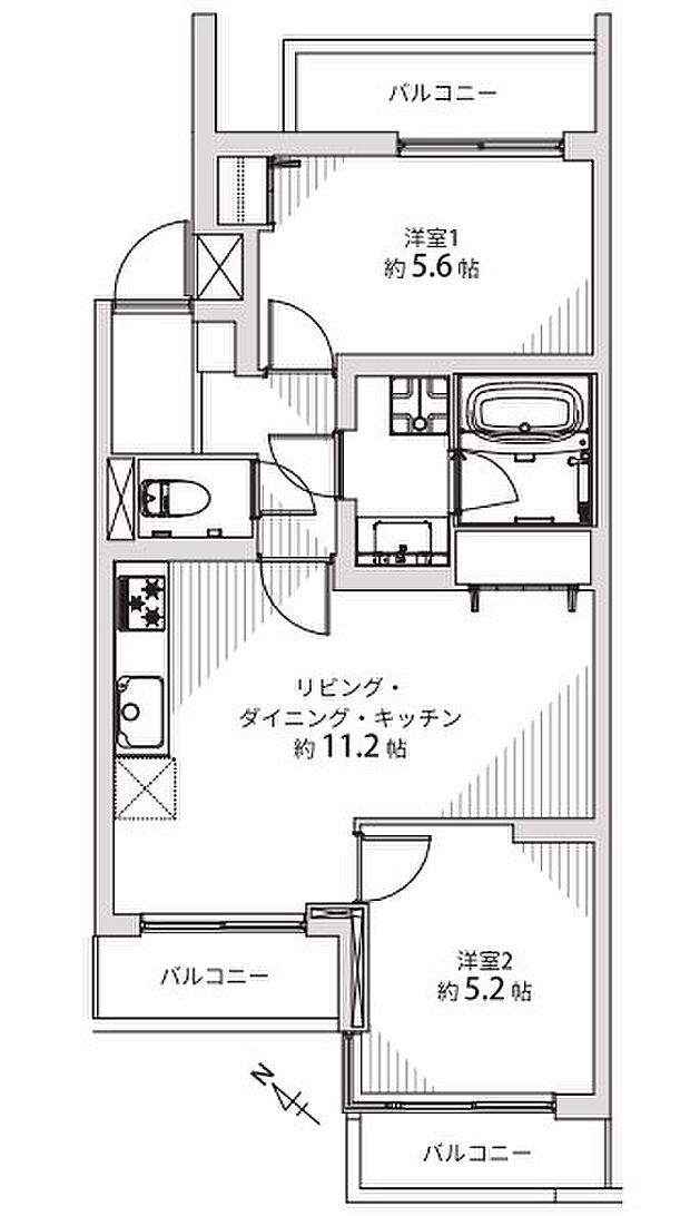 ライオンズマンション上福岡第弐　2階(2LDK) 2階の間取り