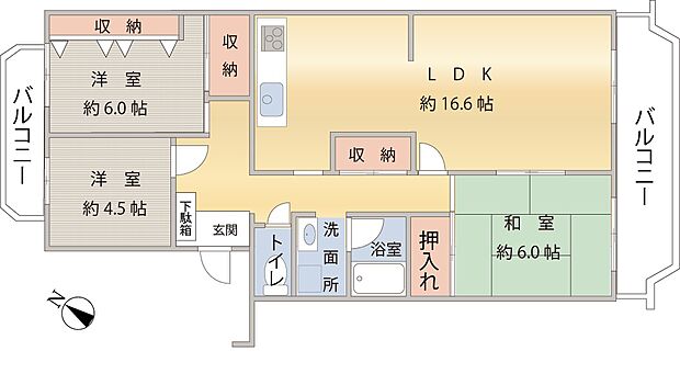 東武サンライトマンションもくれん(3LDK) 4階の間取り