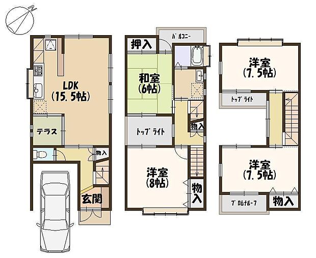 八尾市志紀町南　中古戸建(4LDK)の間取り