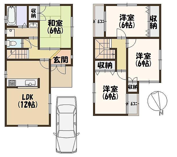 八尾市東山本新町　中古戸建(4LDK)の間取り