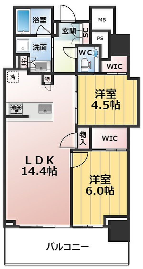 シティータワー東梅田パークフロント(2LDK) 2階/210の間取り