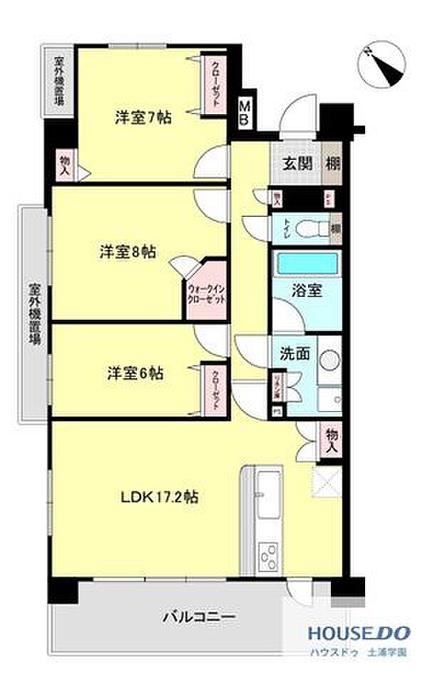 3LDKの広々とした間取り！17帖以上のLDK！各居室収納スペース付き！角部屋で明るい光が差し込みます♪