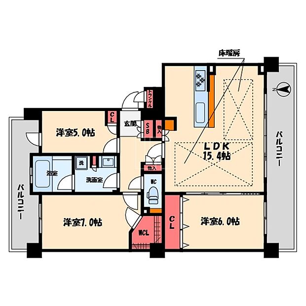 ステイツ上町台レジデンス玉造の杜(3LDK) 2階の間取り