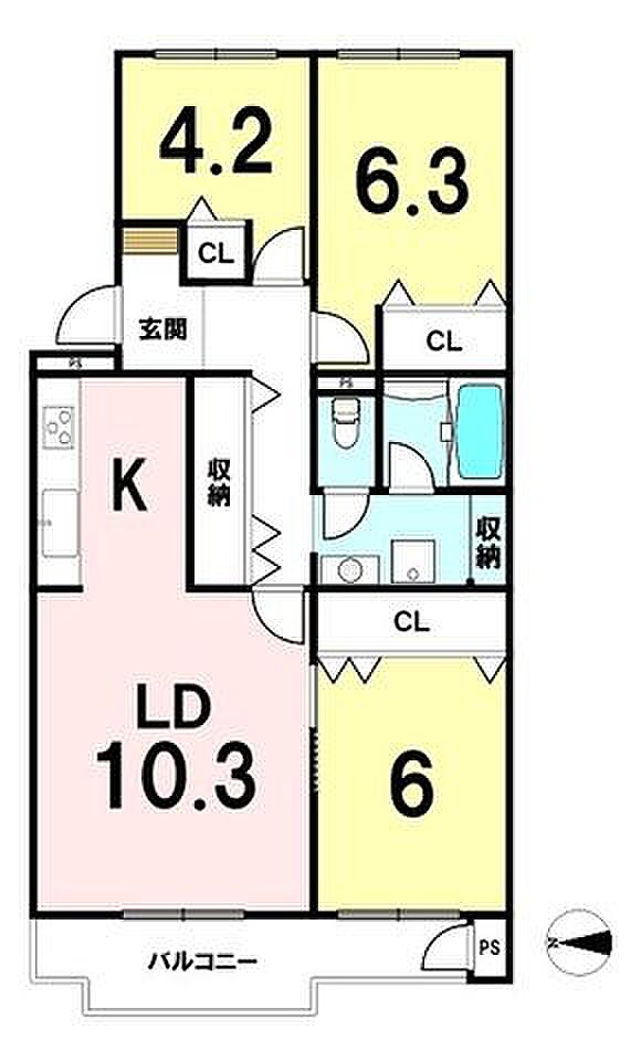 藤和習志野コープ　1号棟(3LDK) 3階の間取り