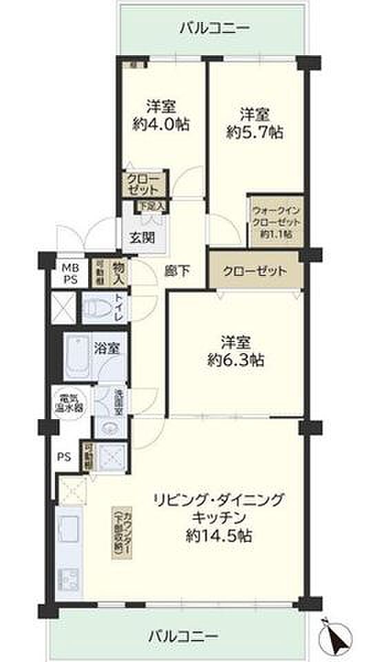 マープル津田沼スカイハイツA棟(3LDK) 8階の間取り