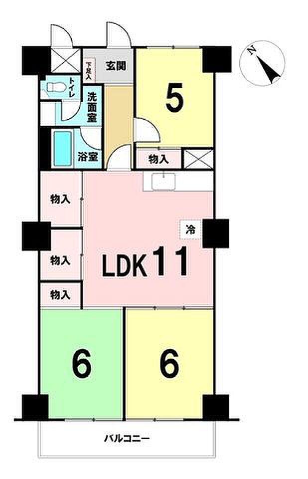 八本松マンション(3LDK) 12階の間取り