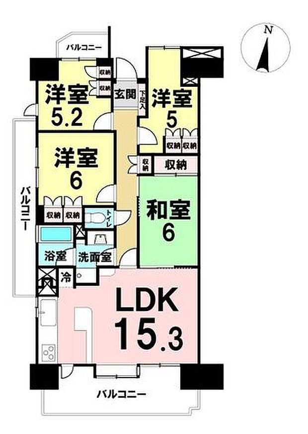 長町南パーク・ホームズサザンクレスト西館(4LDK) 3階の間取り