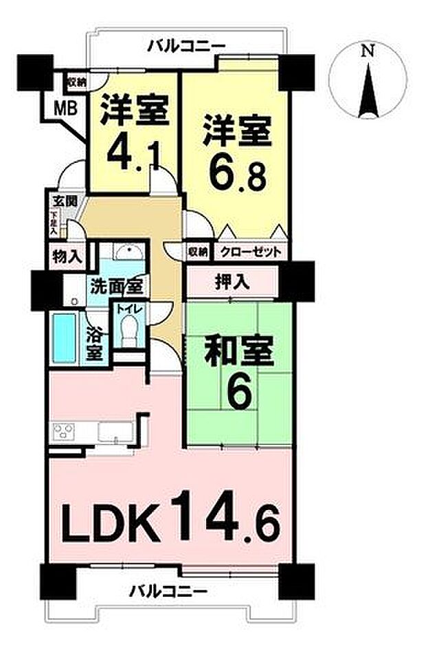 長町街苑パークマンション三番街(3LDK) 12階の間取り