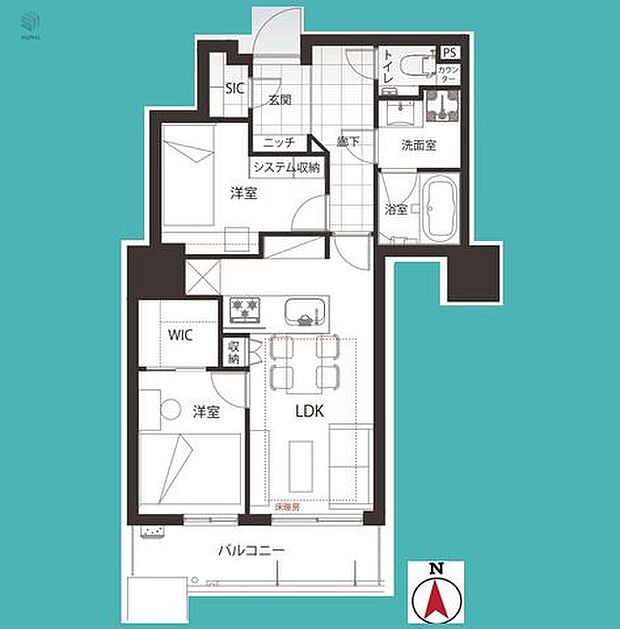 【間取り】1LDK＋S／専有面積：50.58m2／バルコニー面積：6.05m2