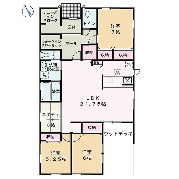 富里市七栄平屋住宅(3SLDK)の間取り