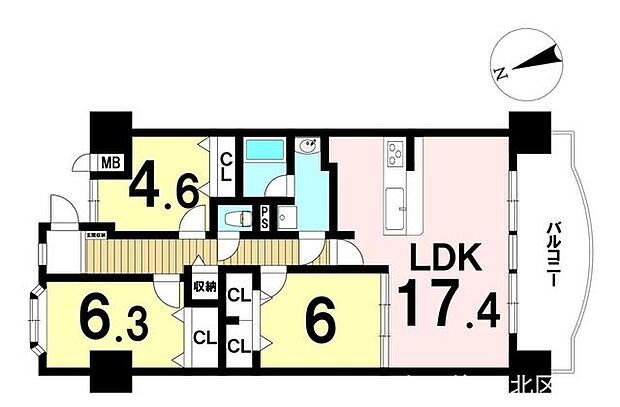 三井大曽根ハイツ(3LDK) 14階の間取り