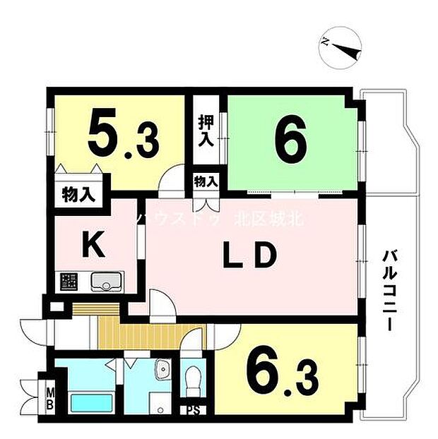 イトーピア第2大曽根マンション(3LDK) 6階の間取り