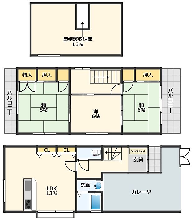 中古戸建　　東大阪市小若江1(3LDK)の間取り