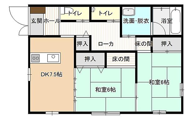 郡山市大槻町堀切西　中古戸建(2DK)の間取り