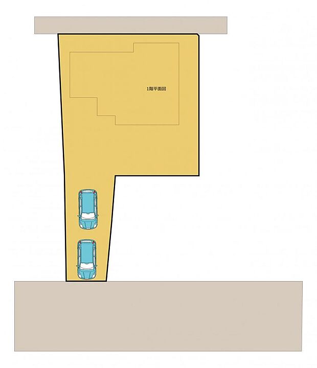 【リフォーム予定】区画図です。2方道路になっています。駐車縦列2台可能です。