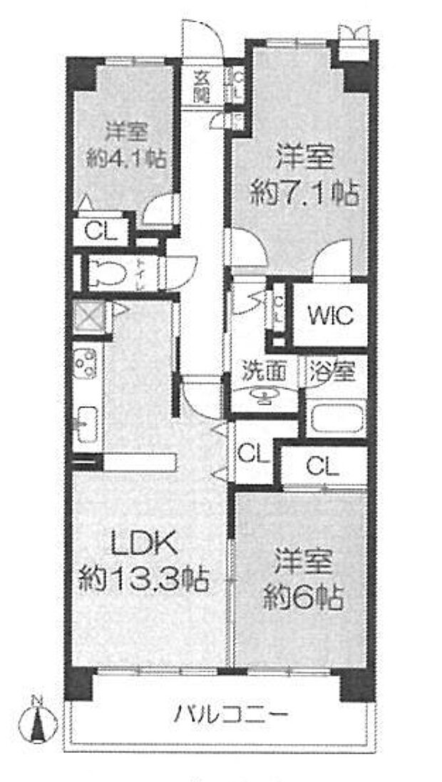 ライオンズマンション上野芝5丁(3LDK) 3階の間取り