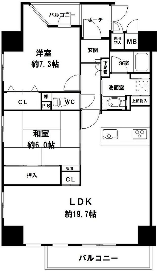 ディオレ森ノ宮(2LDK) 3階の間取り