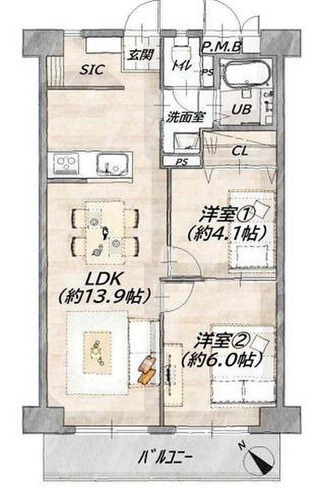 専有面積51.30m2＊10階＊南西向きリビングが南西向きのバルコニーに面していて明るいお部屋です♪