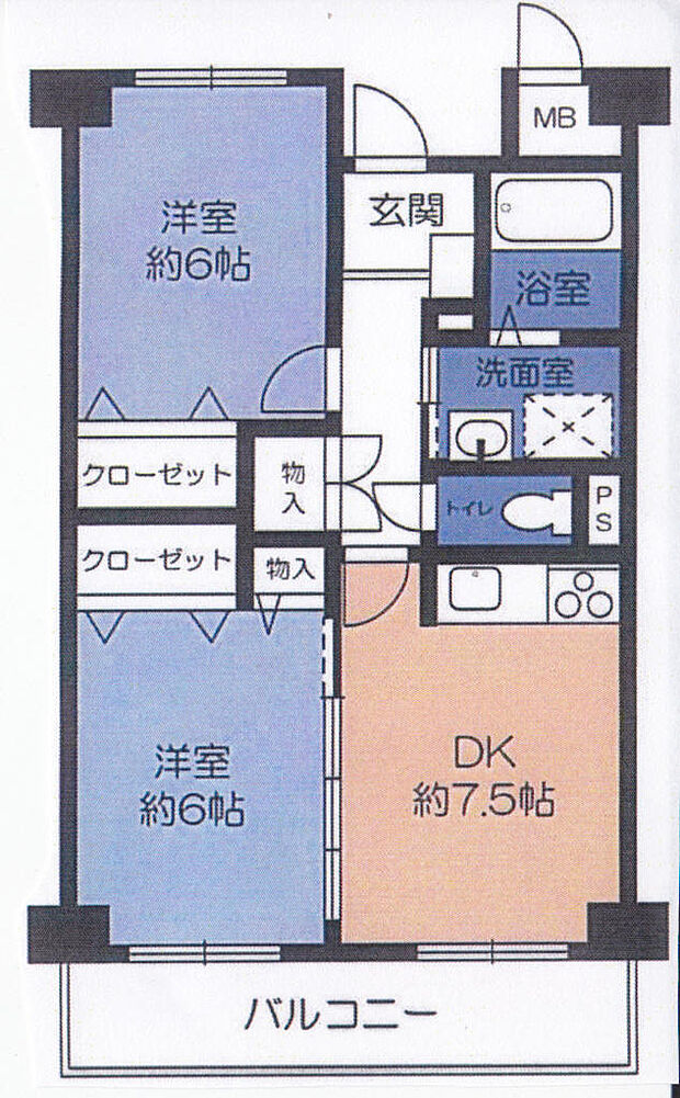 大石川サニーハイツ(2DK) 7階の間取り