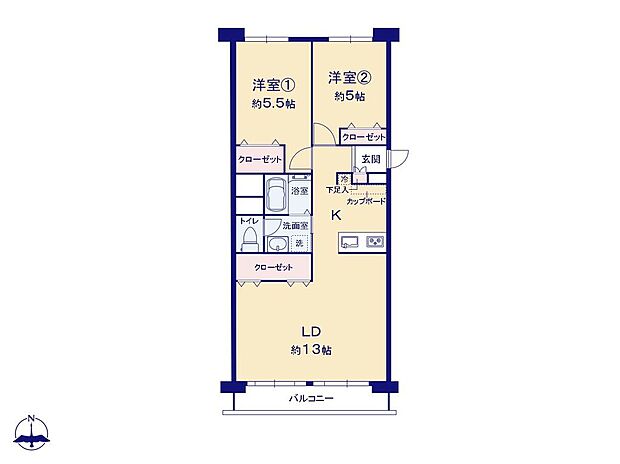 【間取り】61.78平米2LDK