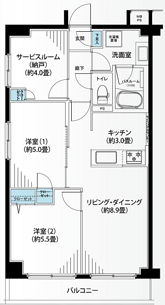 2SLDKの55.39平米！南向きの明るいリビングです♪