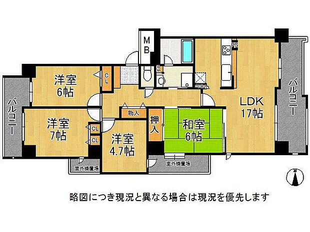 部屋数豊富な4ＬＤＫの間取りです。