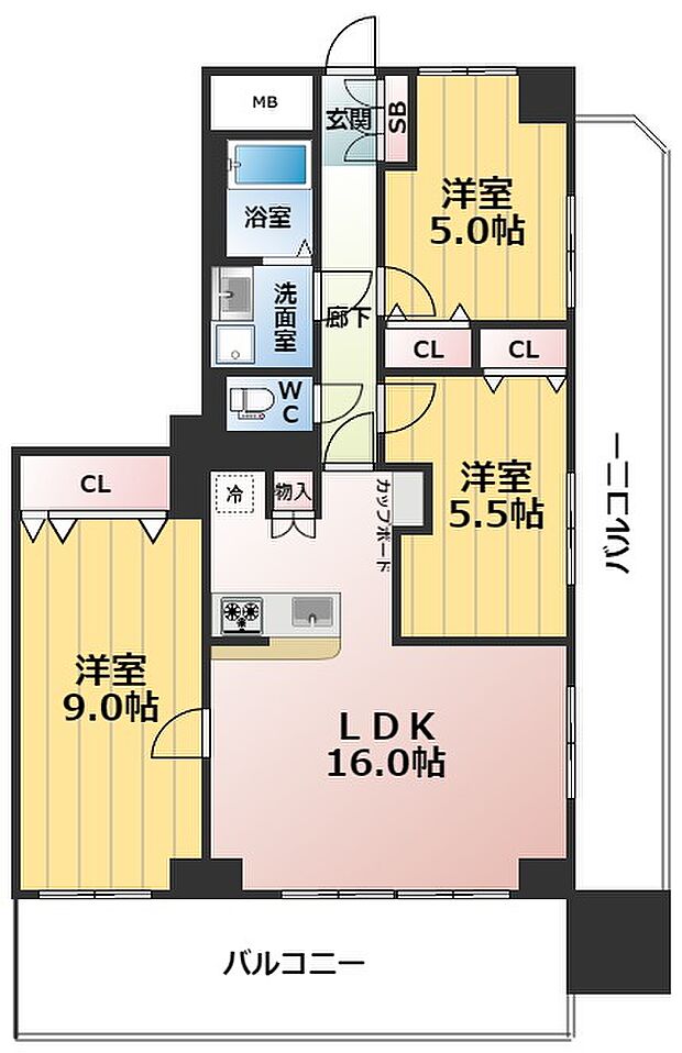 ノア北天満(3LDK) 12階/12Ｆの間取り