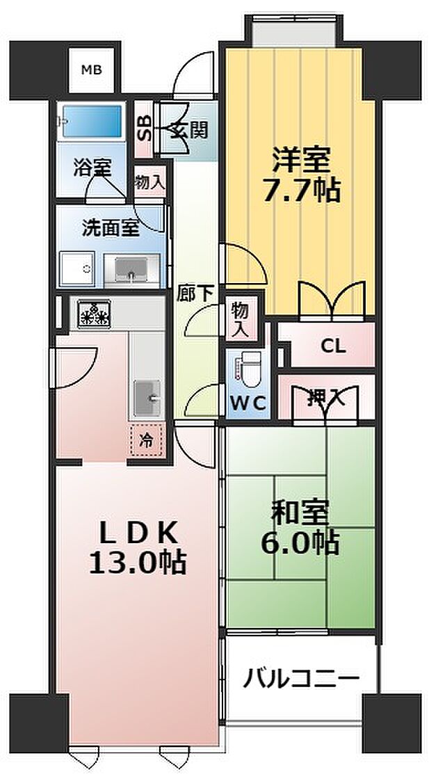 プラネスーペリア与力町(2LDK) 8階の間取り