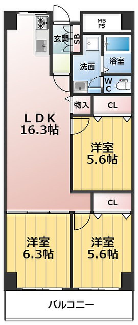 ローレルハイツ北天満1号棟(3LDK) 11階の間取り