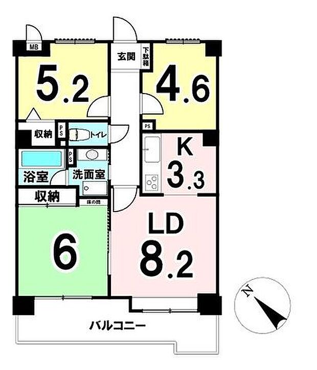 グリーンパーク八潮10(3LDK) 3階の間取り