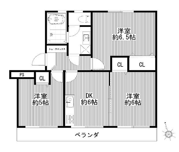 別所沼パークマンション(3DK) 5階の間取り