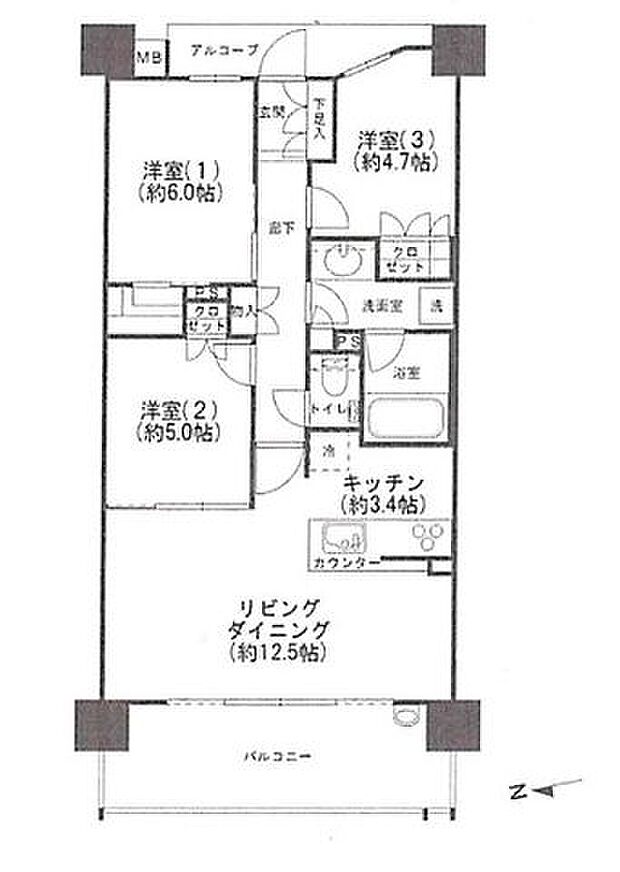 クレヴィア四天王寺前夕陽ケ丘(3LDK) 11階の間取り