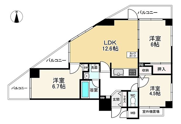 コスモ紫野(3LDK) 3階の間取り