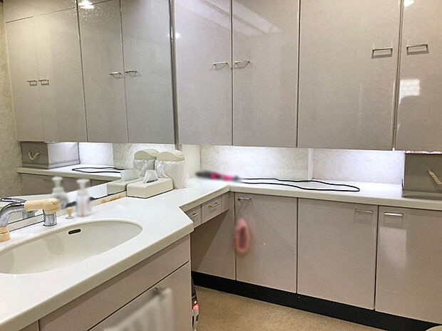 洗面室にはパウダールーム仕様の大型洗面化粧台を採用しております。 上質な洗面空間がゆとりの時間を演出