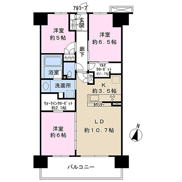 ウエリス門真南(3LDK) 5階の間取り