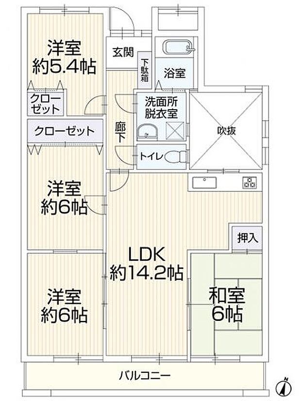 中川マンションB棟(4LDK) 4階の間取り