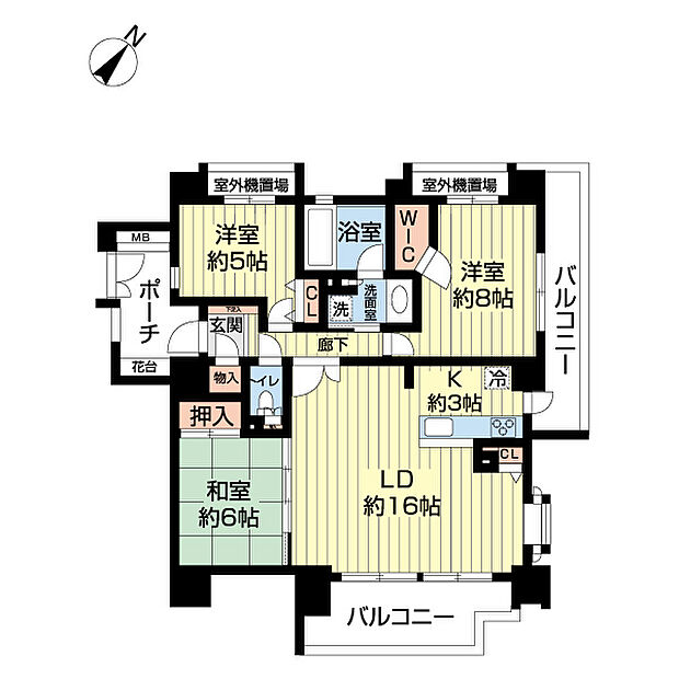 レクセルマンション高根公団(3LDK) 5階の間取り