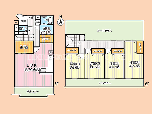 LDK20.6帖・全室6帖以上の4LDK！最上階・メゾネットタイプのルーフテラス付のお部屋です。