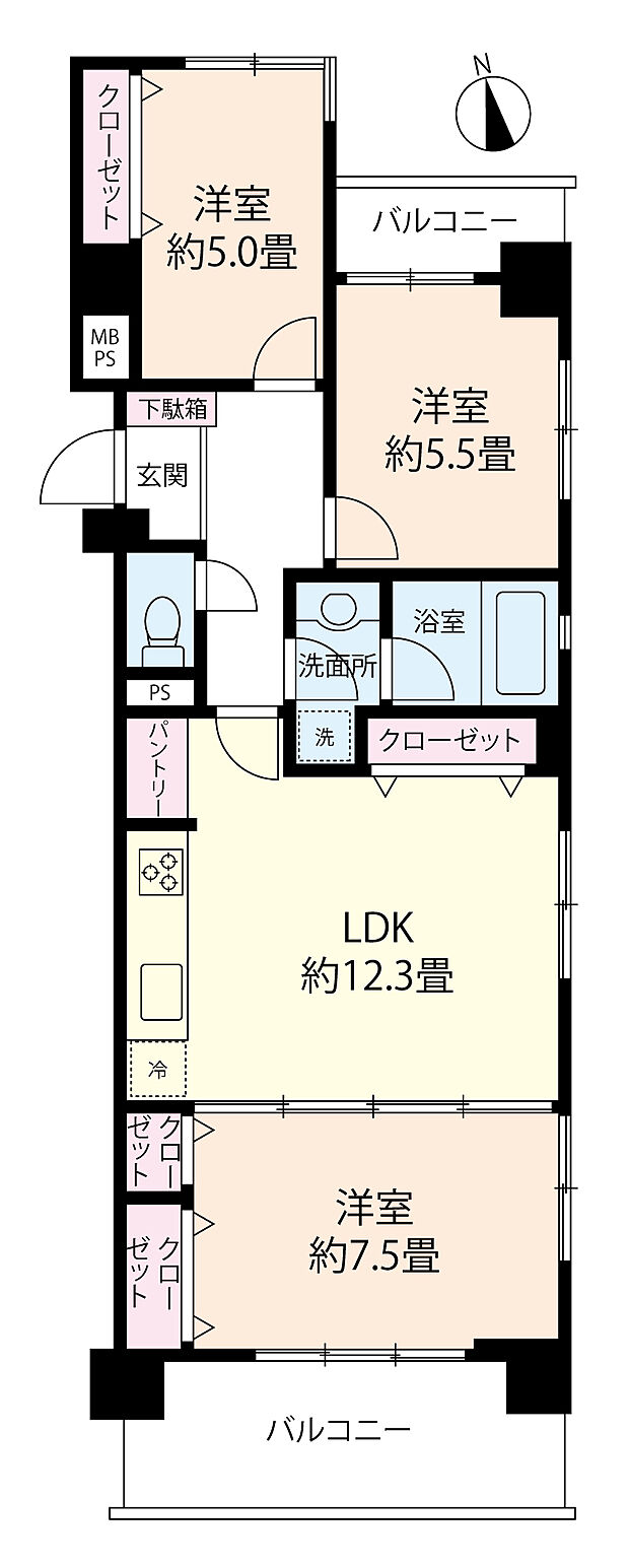 専有面積68.06平米。3LDK