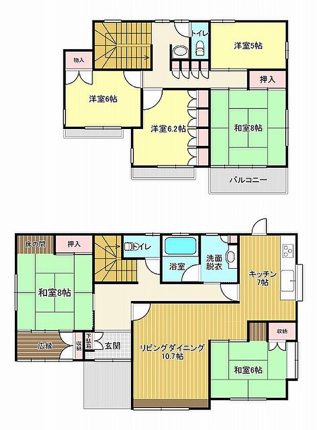 結城市大字結城-31　再生住宅(6LDK)の間取り