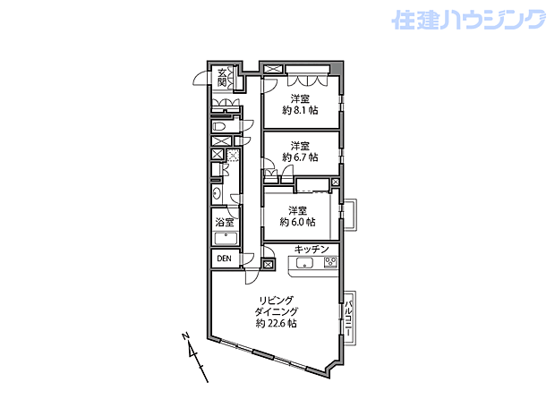 コートハウス駒沢(3LDK) 1階の間取り