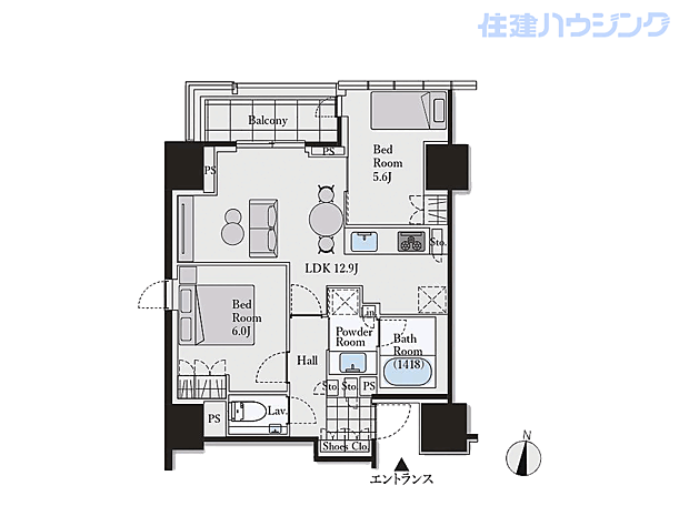 宮益坂ビルディング　ザ・渋谷レジデンス(2LDK) 8階の間取り