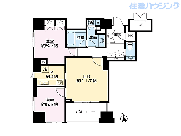 パークハウス芝タワー(2LDK) 8階の間取り